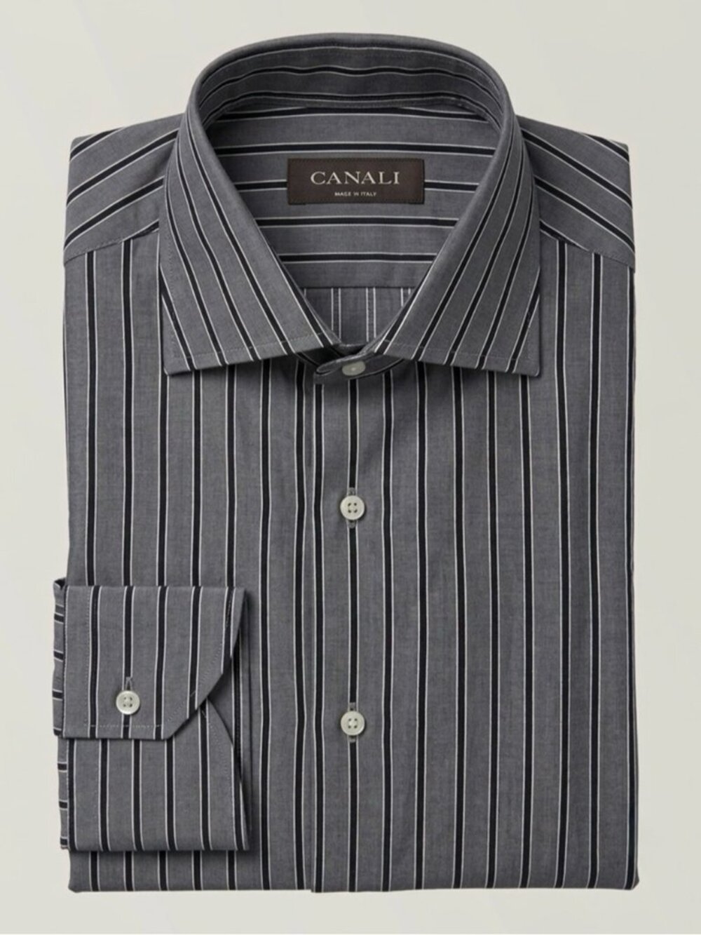 Canali Grey Striped Dress Shirt Size 39 Neck 15.5 Made in Italy Cotton